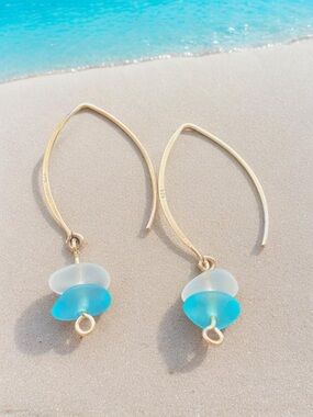 Sterling Silver Sea Glass Drop Earrings - Blue & Frosted White